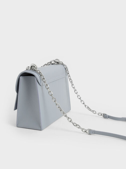 Front Flap Chain Handle Crossbody Bag, Steel Blue, hi-res
