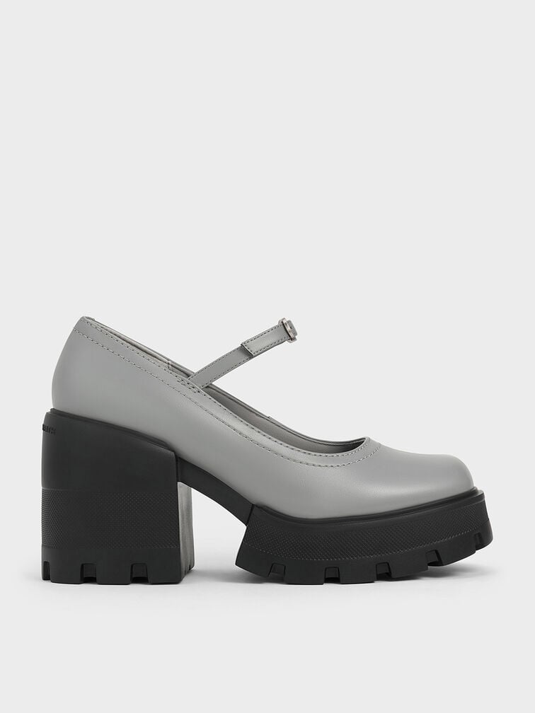 Buckled Platform Mary Janes, Grey, hi-res
