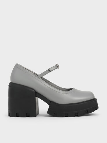 Buckled Platform Mary Janes, Grey, hi-res