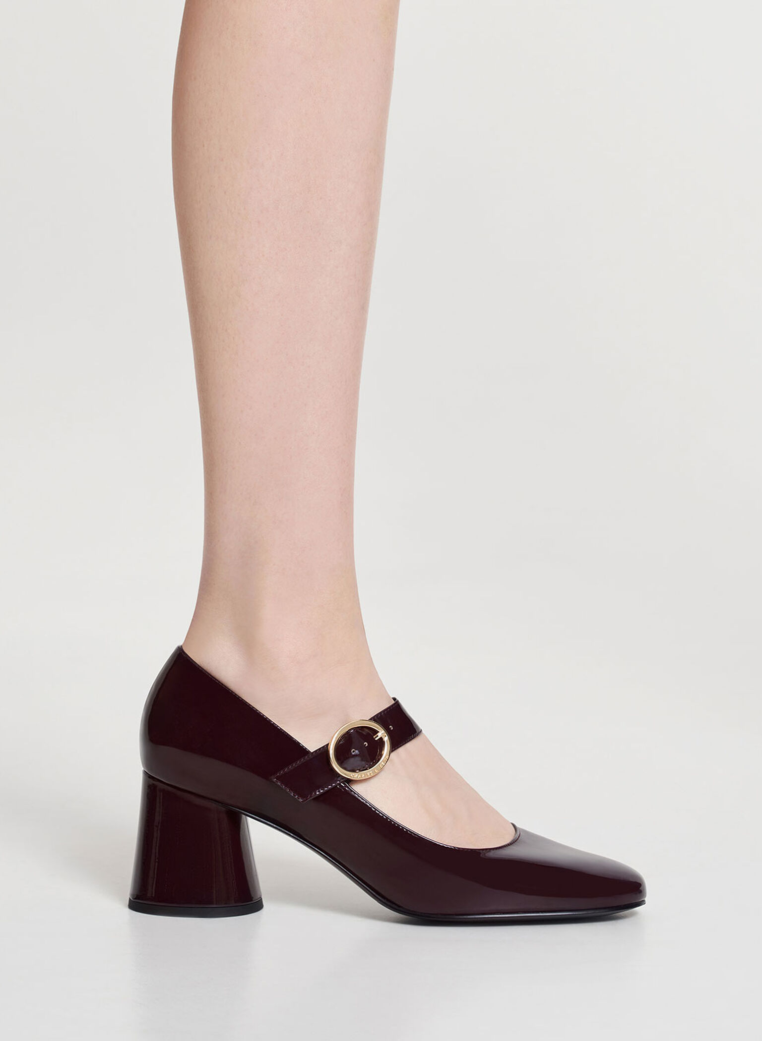 Patent Cylindrical Block Heel Mary Janes, Maroon, hi-res