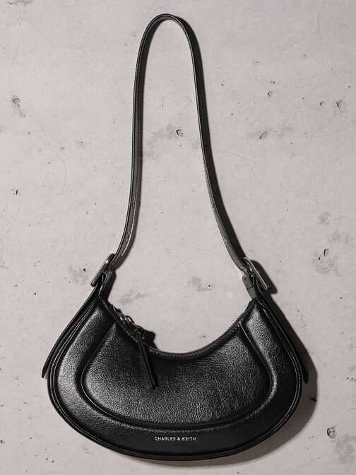 Petra Curved Shoulder Bag, Noir, hi-res