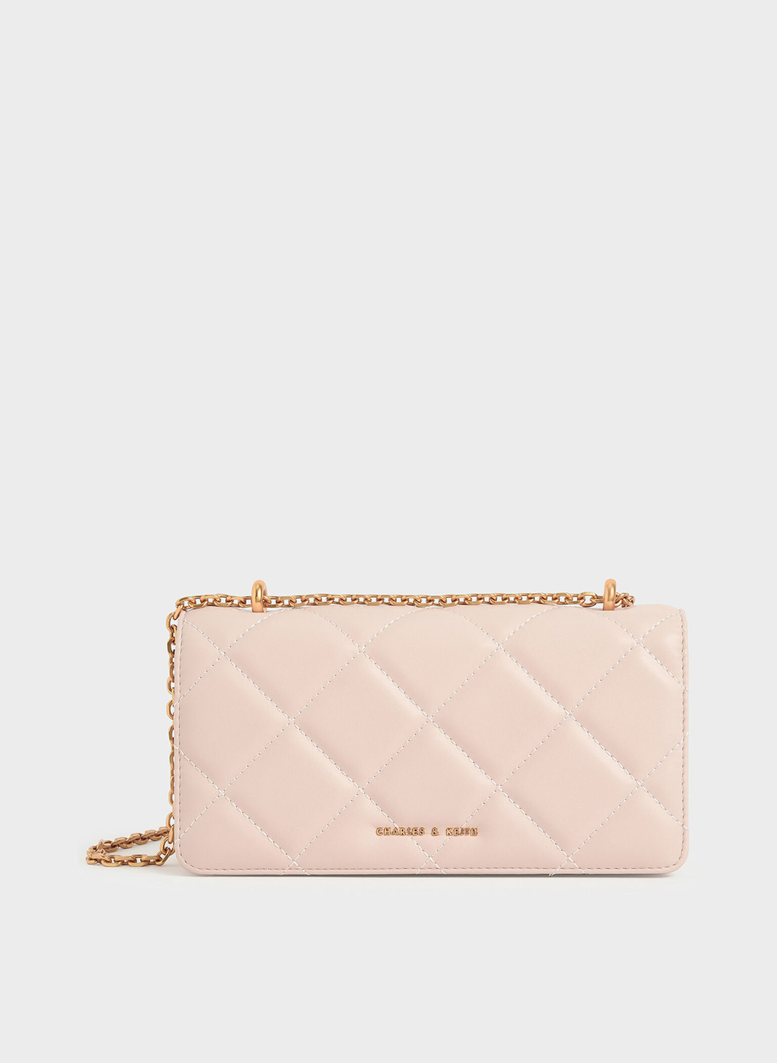 Paffuto Chain Handle Quilted Long Wallet, Light Pink, hi-res