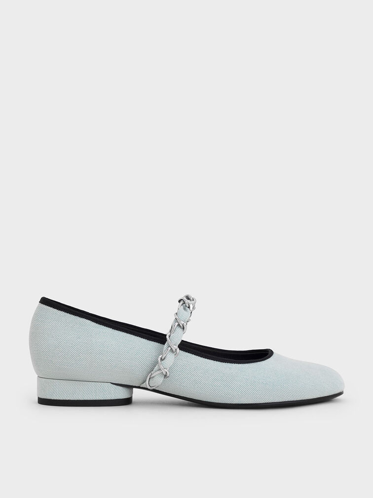 Denim Braided-Strap Mary Janes, Light Blue, hi-res