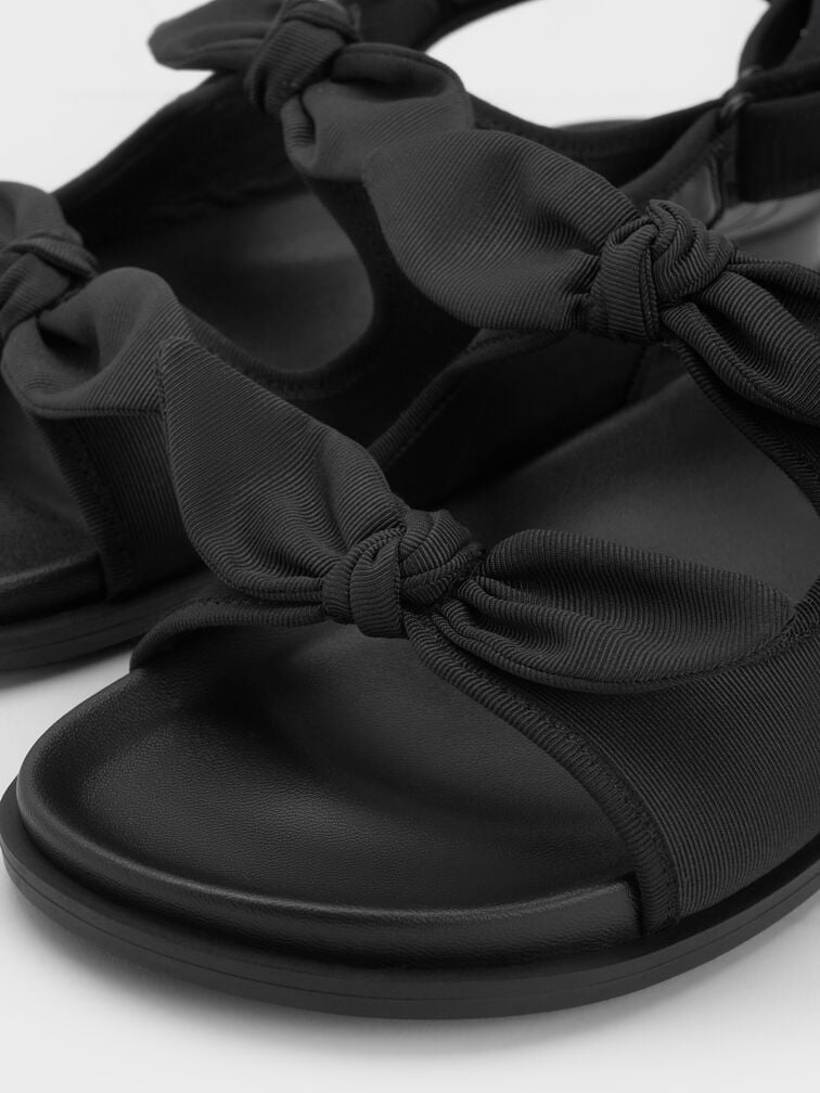 Silk Knotted-Bow Double-Strap Slingback Sandals, Black Textured, hi-res