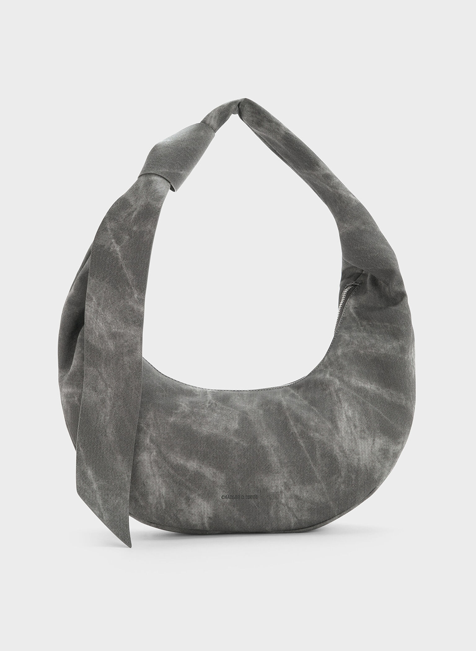 Toni Denim Knotted Crescent Hobo Bag, Dark Grey, hi-res
