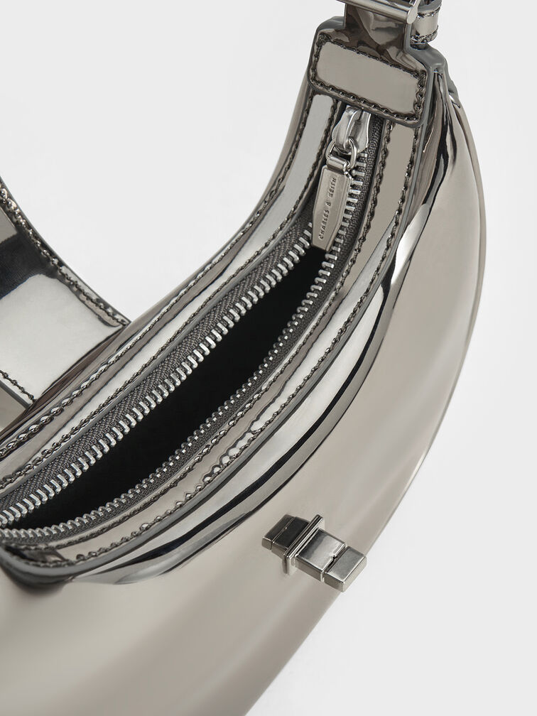 Trice Metallic Accent Belted Shoulder Bag, Pewter, hi-res