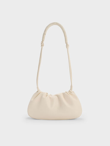 Lorelai Ruched Knotted-Strap Shoulder Bag, Cream, hi-res