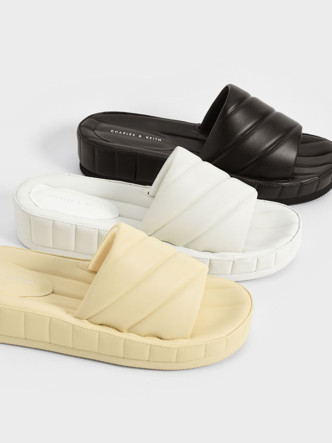 Puffy Flatform Slide Sandals, Black, hi-res