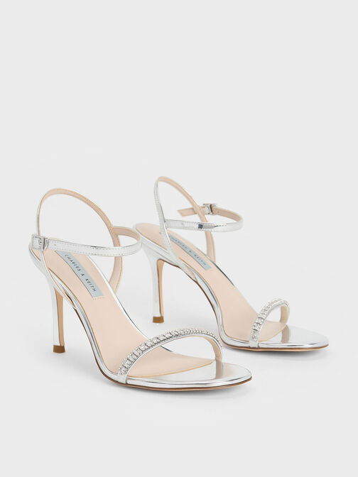 Ambrosia Metallic Gem-Embellished Ankle-Strap Pumps, Silver, hi-res