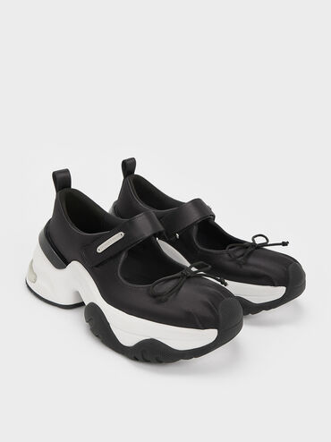 Satin Bow Two-Tone Mary Jane Sneakers, Black Textured, hi-res