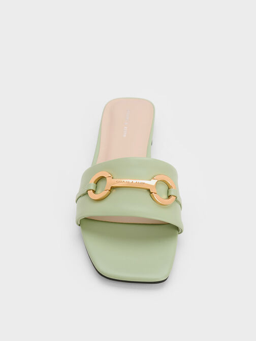 Metallic Bar Slide Sandals, Sage Green, hi-res