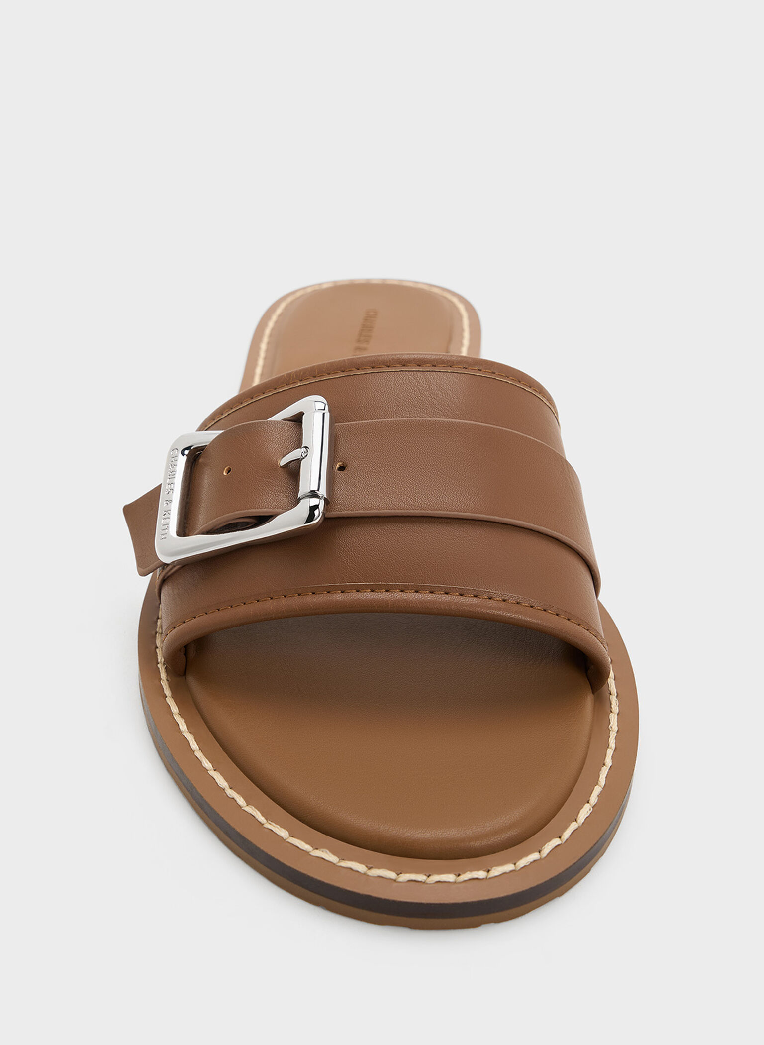 Buckled Slide Sandals, Caramel, hi-res