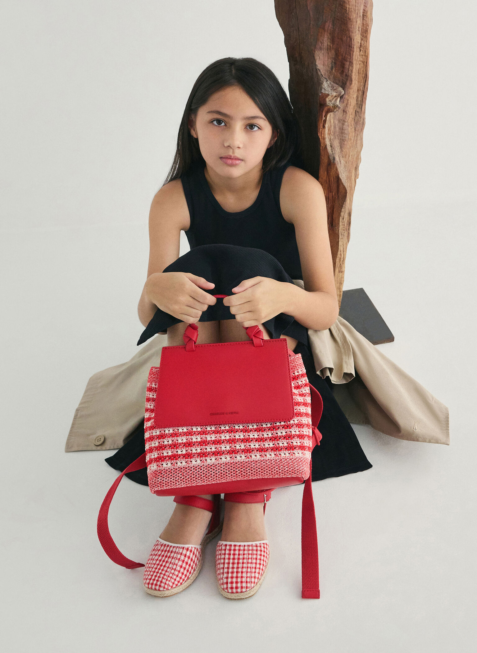 Girls' Ida Knitted Gingham Backpack, Gingham Red, hi-res