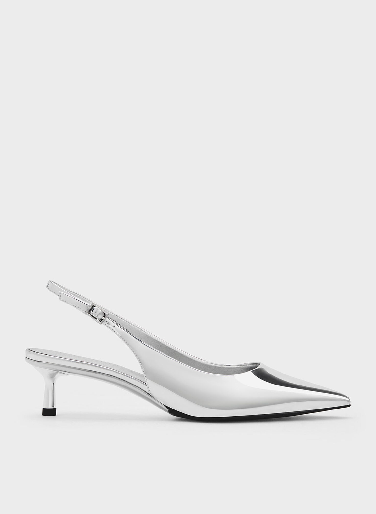 Metallic Pointed-Toe Slingback Pumps, Silver, hi-res