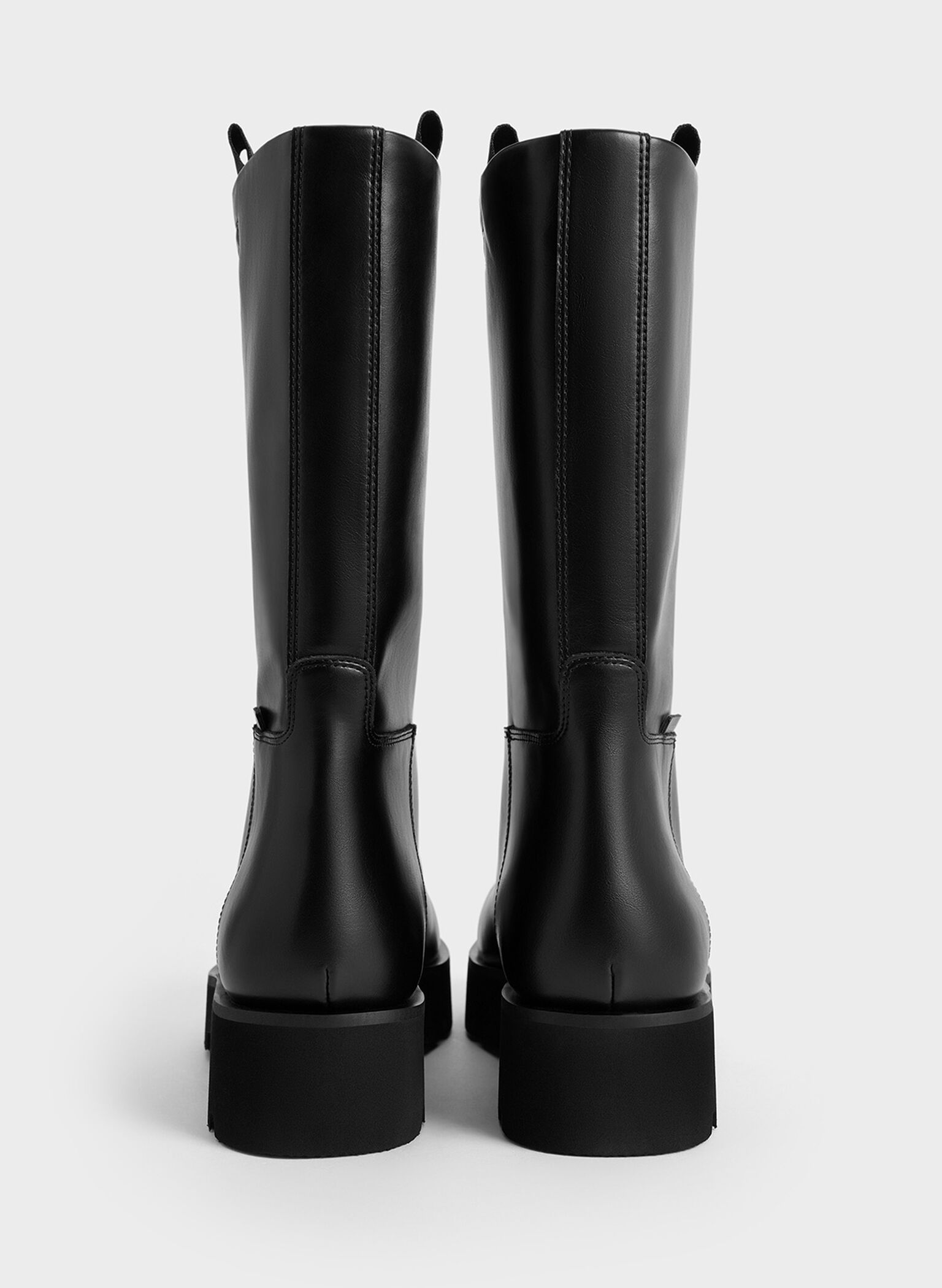 Double Pull-Tab Calf Boots, Black, hi-res