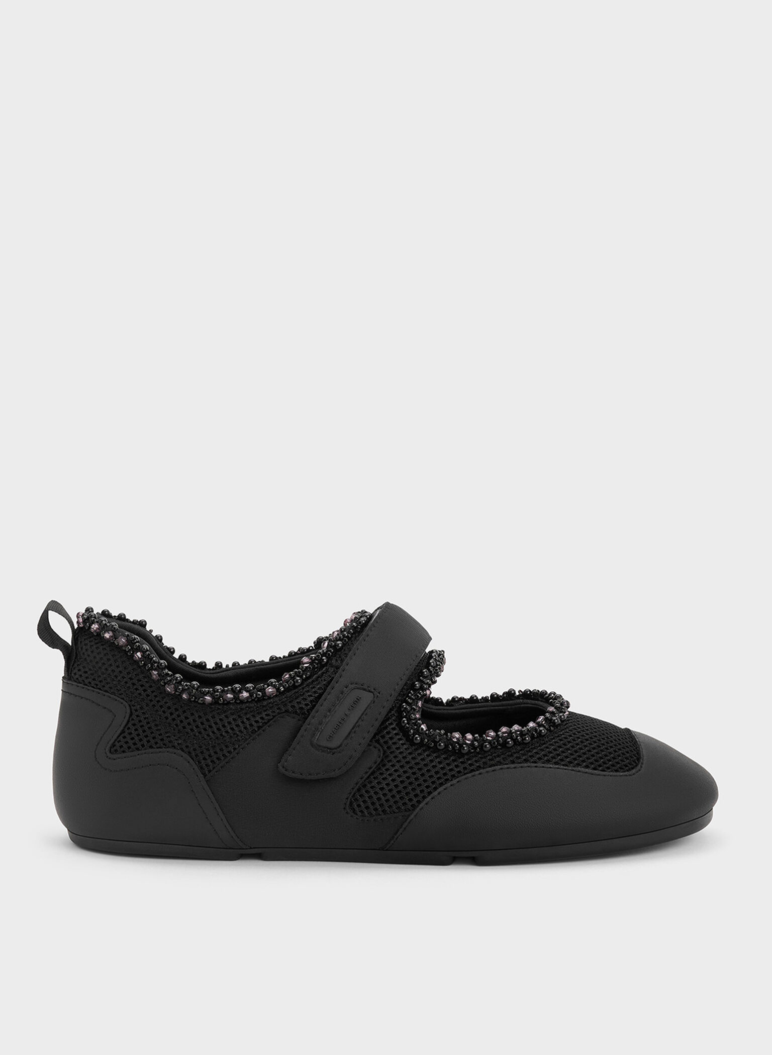 Mesh Pearl-Embellished Mary Jane Sneakers, Black Textured, hi-res