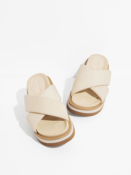 Crossover Platform Slide Sandals, Chalk, hi-res