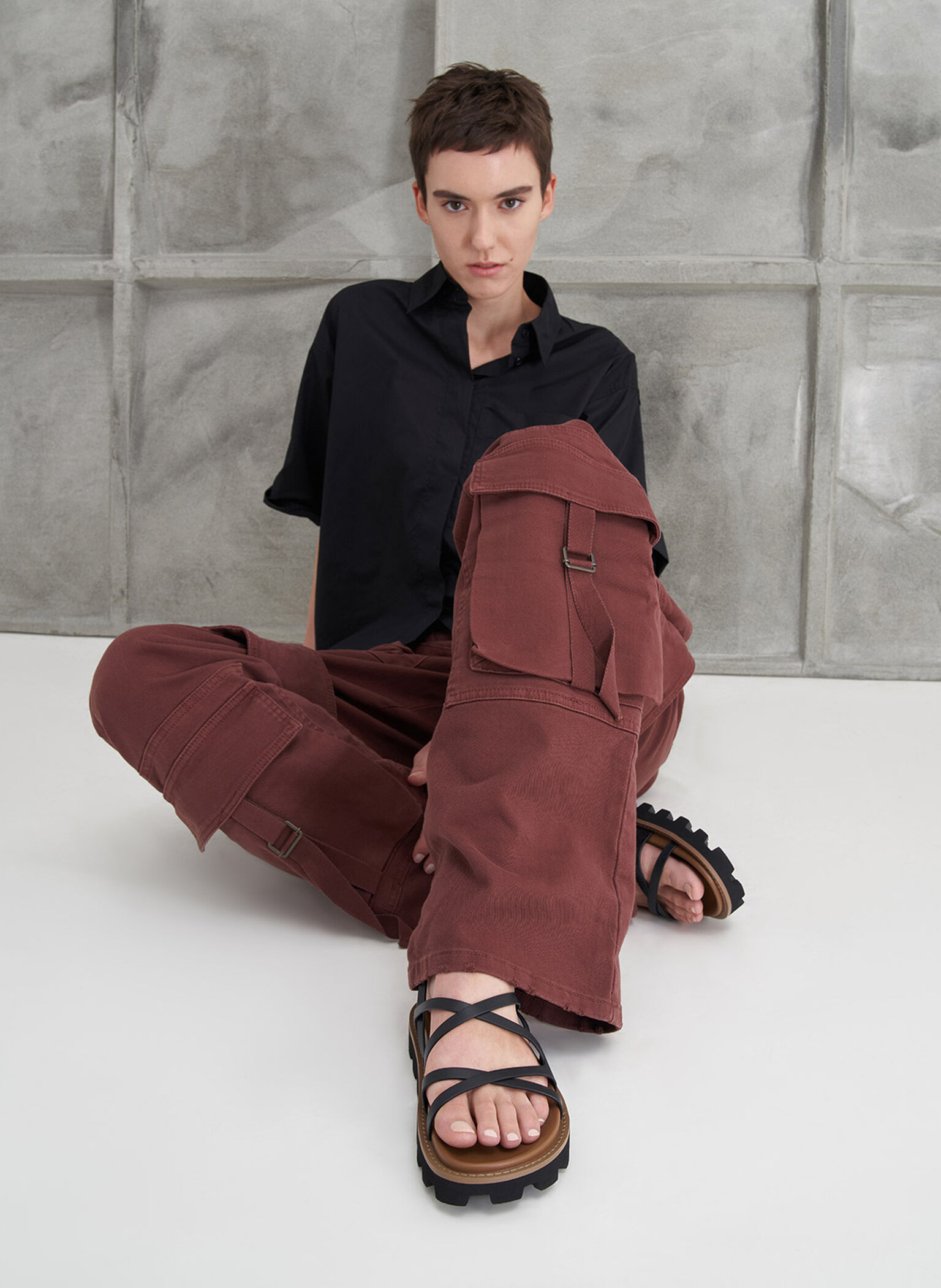 Crossover Ankle-Strap Sandals, Black, hi-res