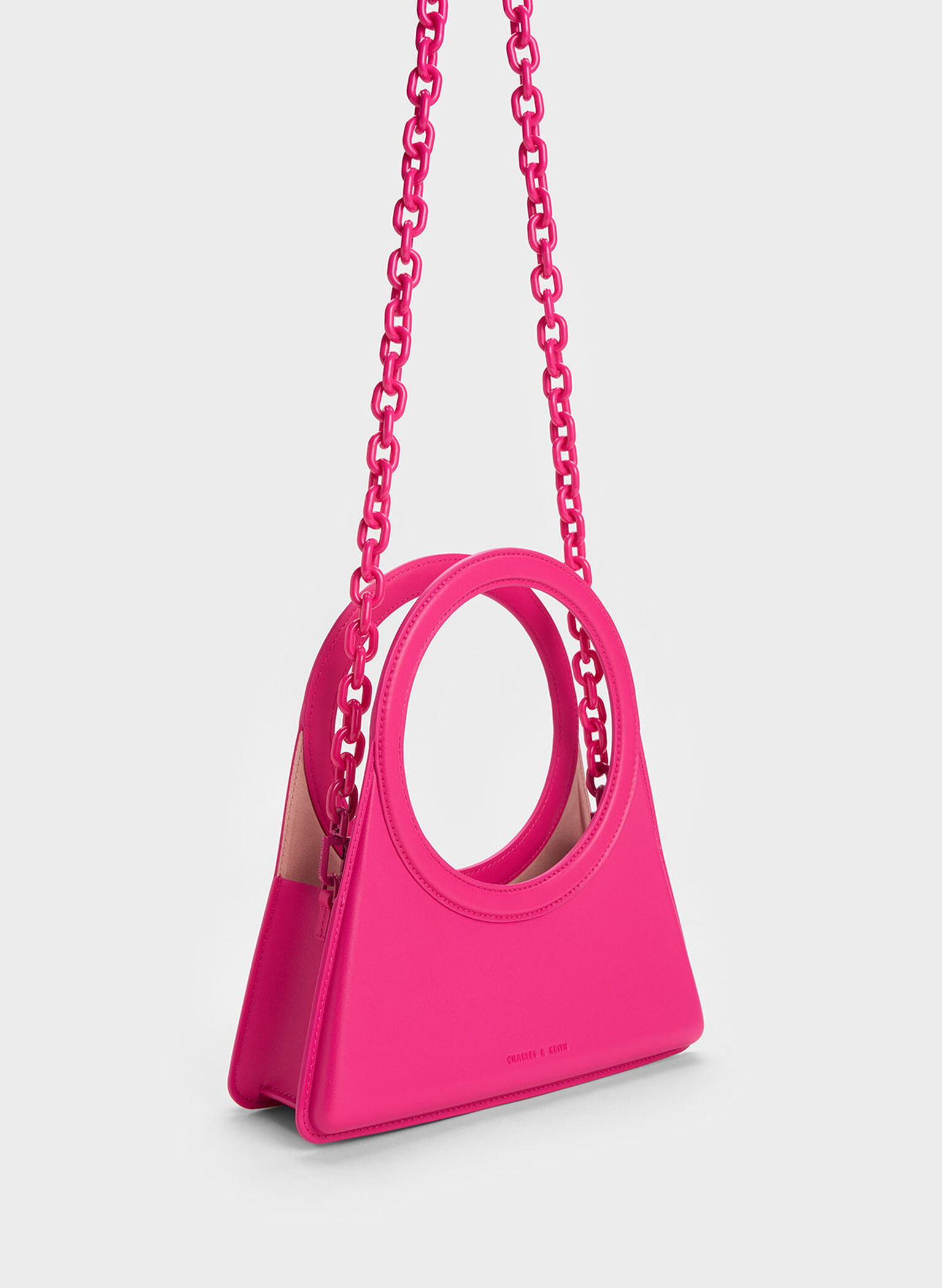 Camelia Circle Handle Geometric Bag, Fuchsia, hi-res