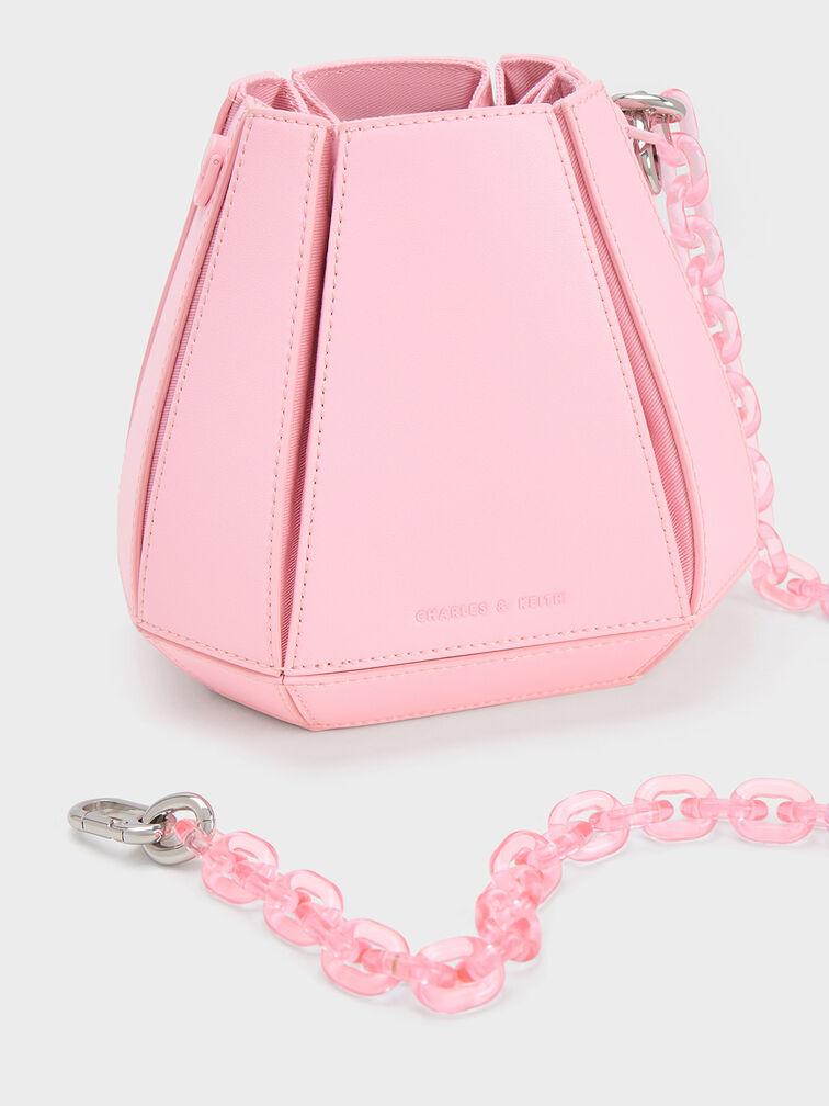 Geometric Structured Bucket Bag, Light Pink, hi-res