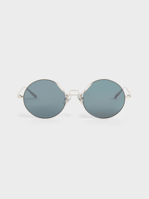 Round Tinted Sunglasses, Silver, hi-res