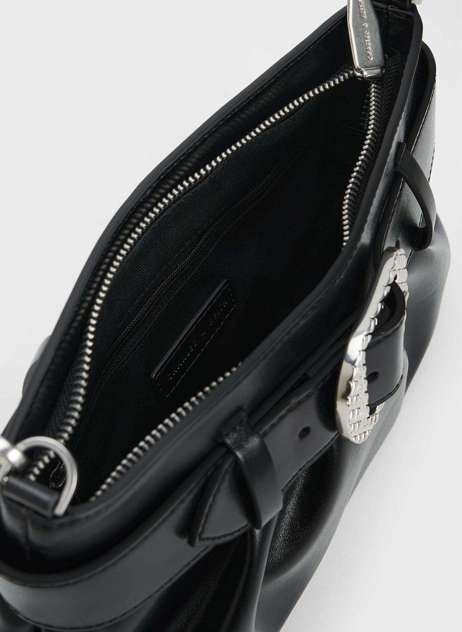 Avis Belted Ruched Shoulder Bag, Noir, hi-res