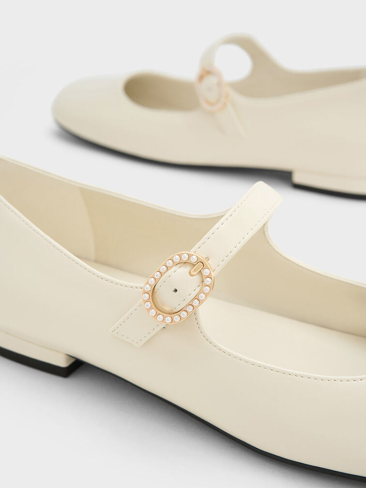 Pearl-Buckle Mary Janes, Cream, hi-res