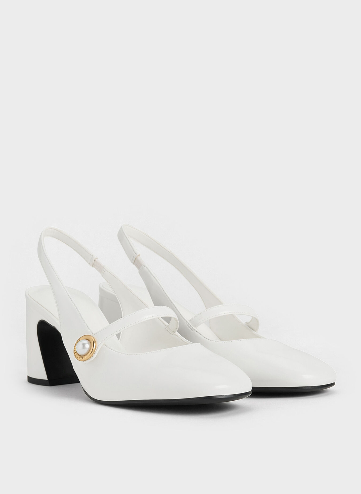 Pearl-Accent Mary Jane Pumps, White, hi-res