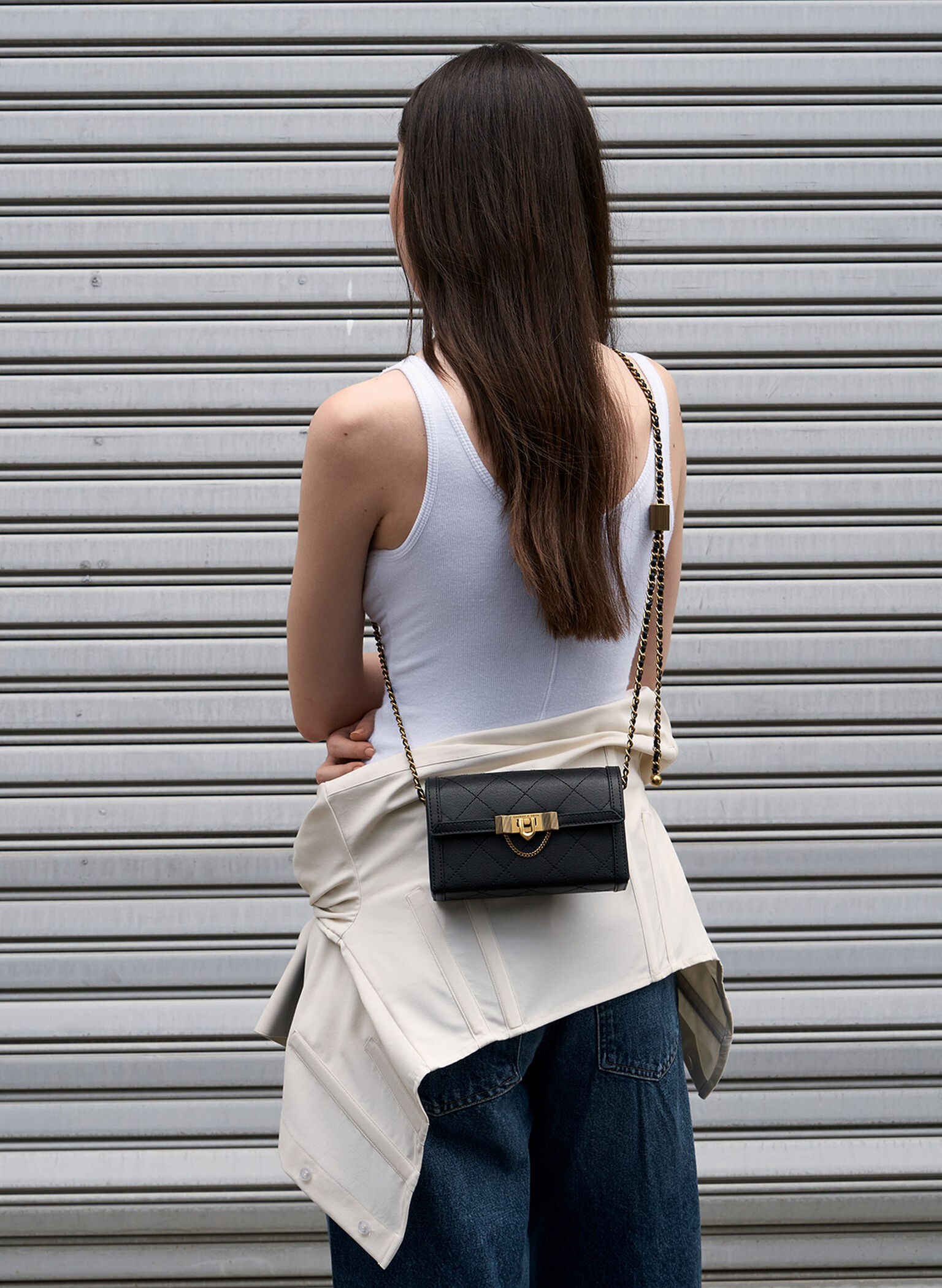 Tallulah Quilted Push-Lock Clutch, Black, hi-res