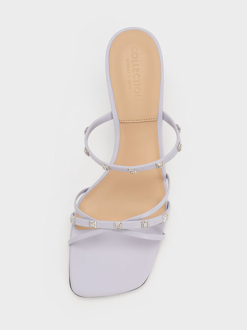 Square Crystal-Embellished Metallic Leather Heeled Mules, Lilac, hi-res