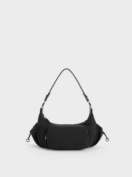 Soleil Nylon Shoulder Bag, Noir, hi-res
