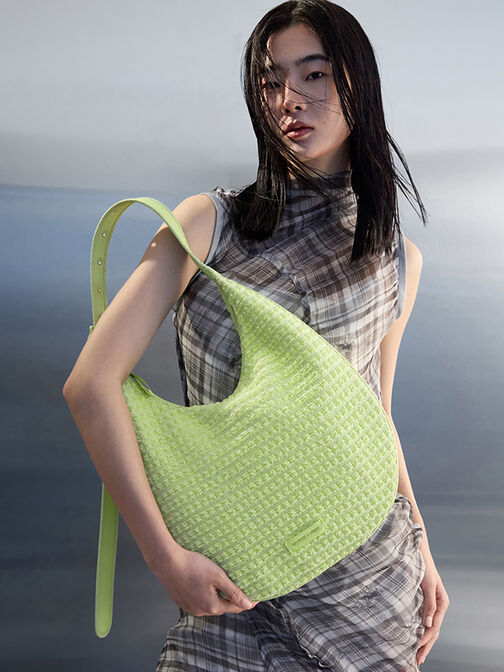 Textured Crescent Hobo Bag, Zesty Green, hi-res