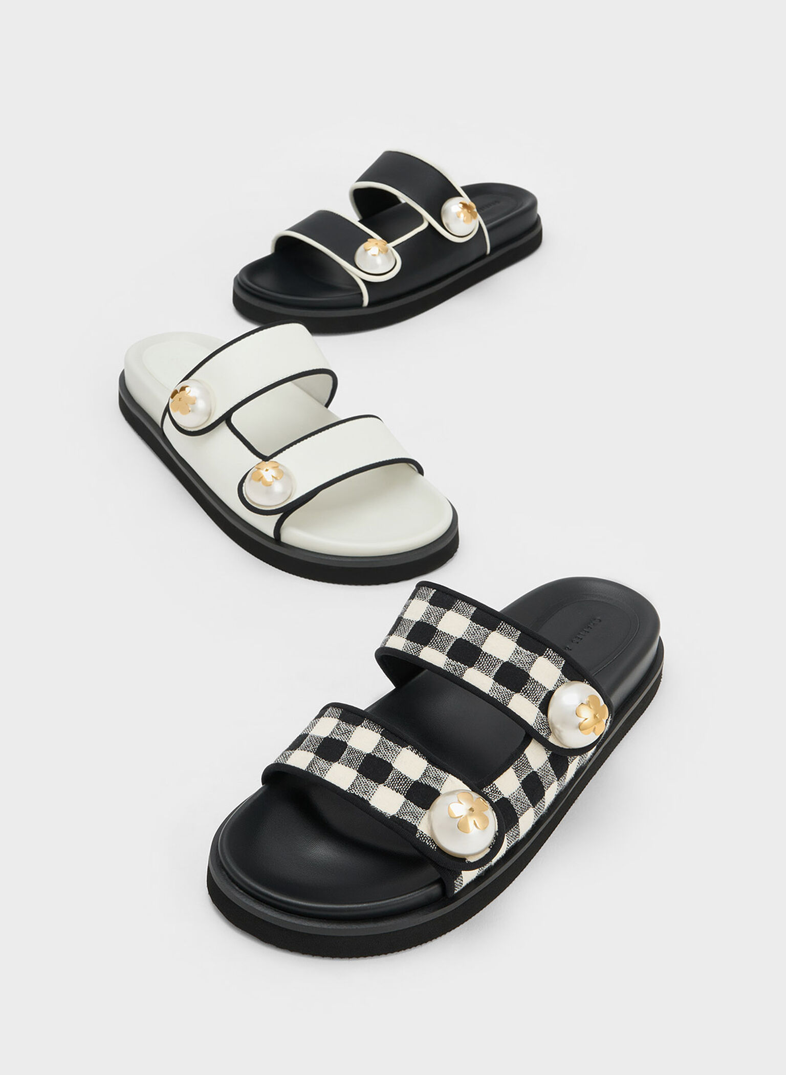 Pearl Embellished Gingham Slides, Multi, hi-res