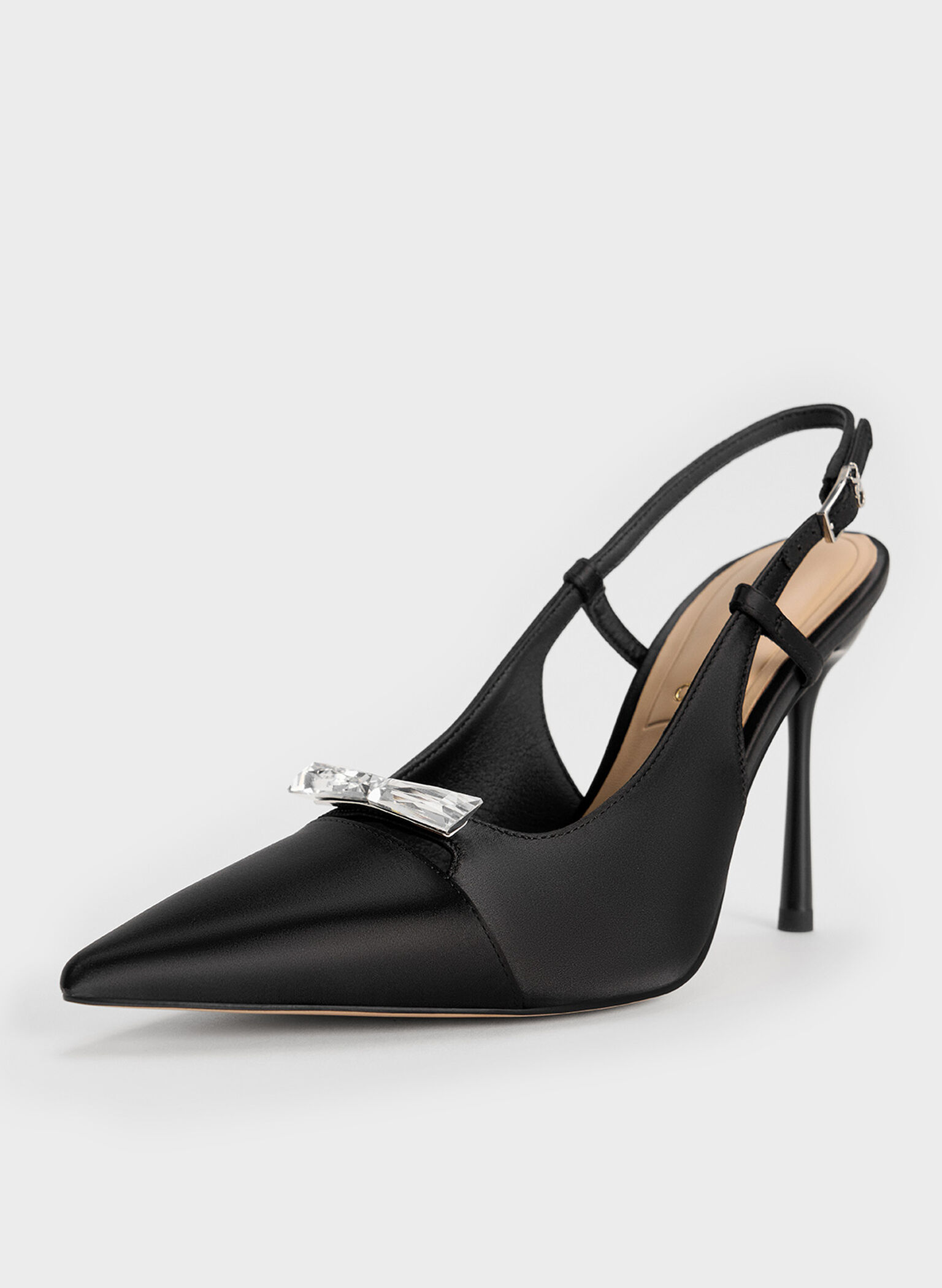 Recycled Polyester Bow Slingback Pumps, Black Textured, hi-res