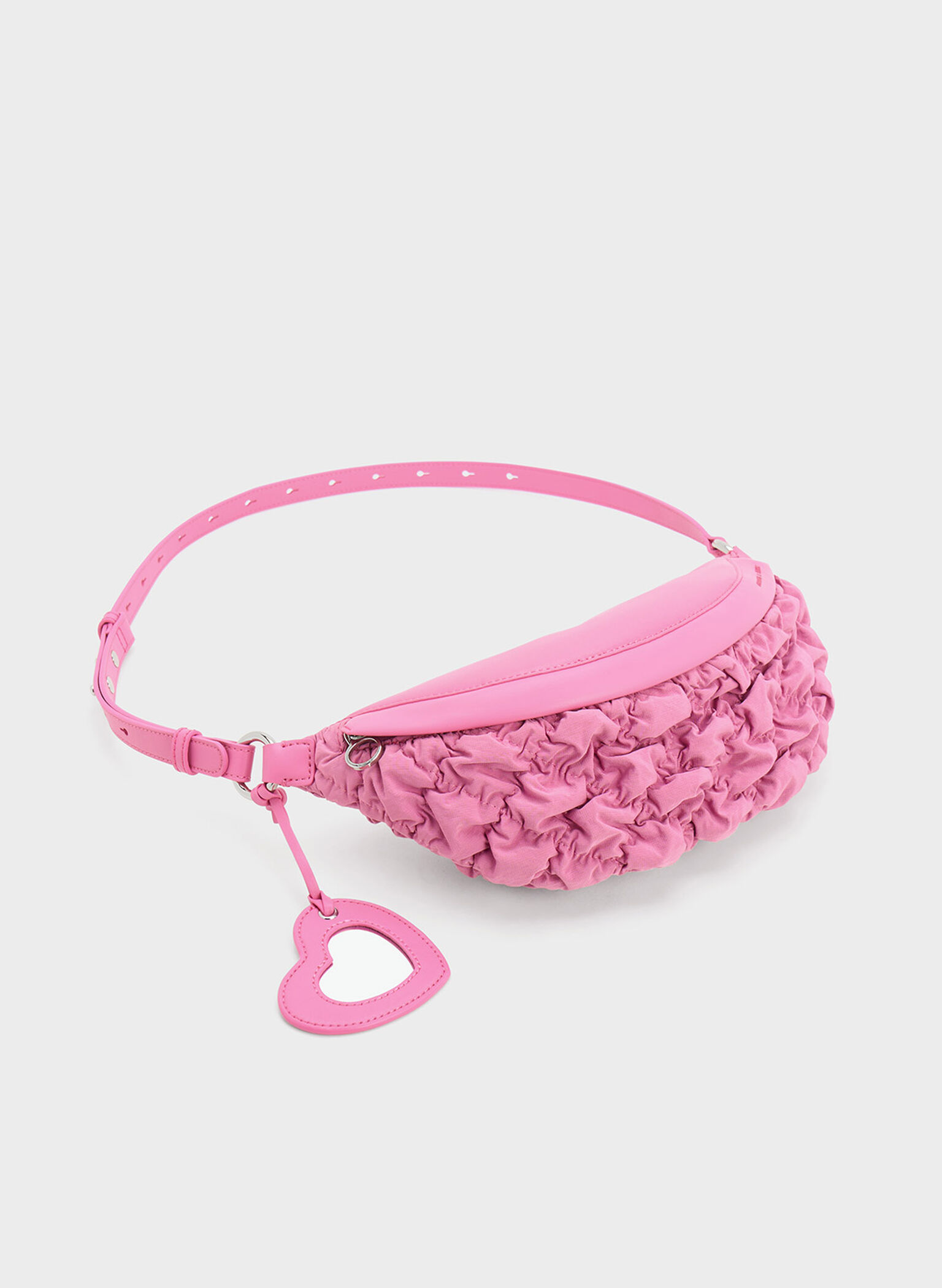 Ruched Nylon Bum Bag, Pink, hi-res
