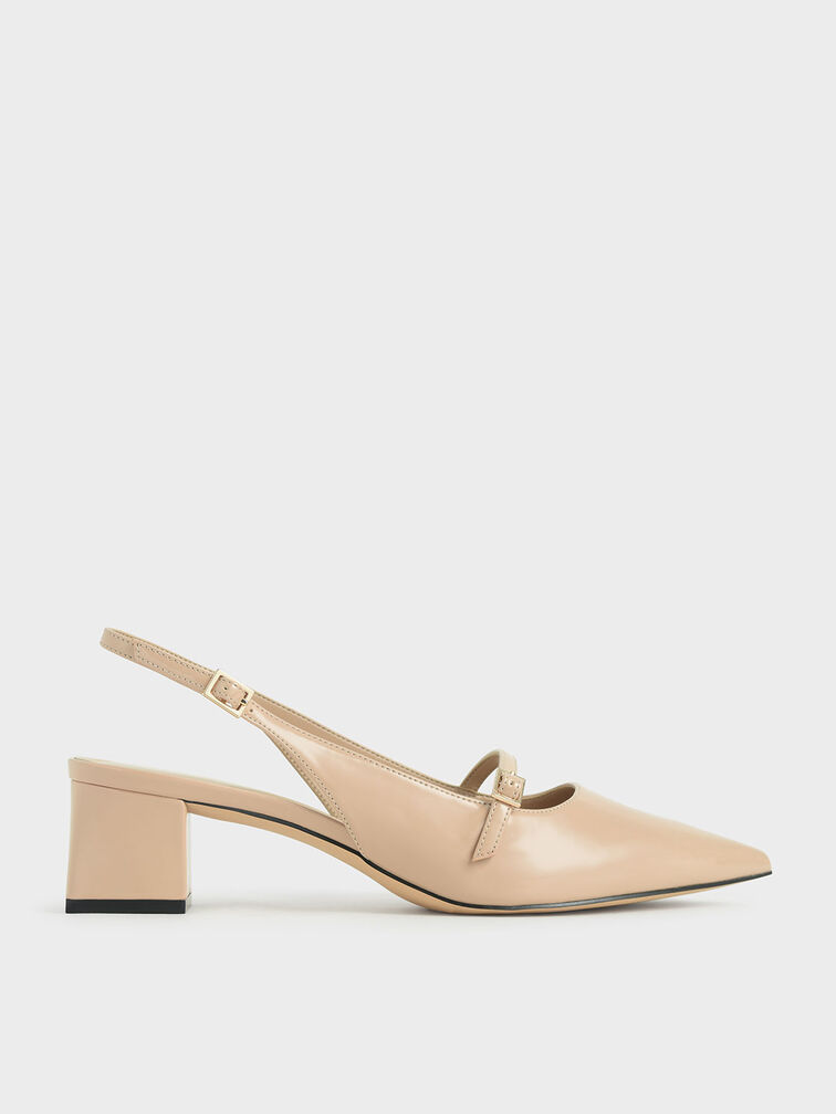 Patent Mary Jane Slingback Pumps, Nude, hi-res