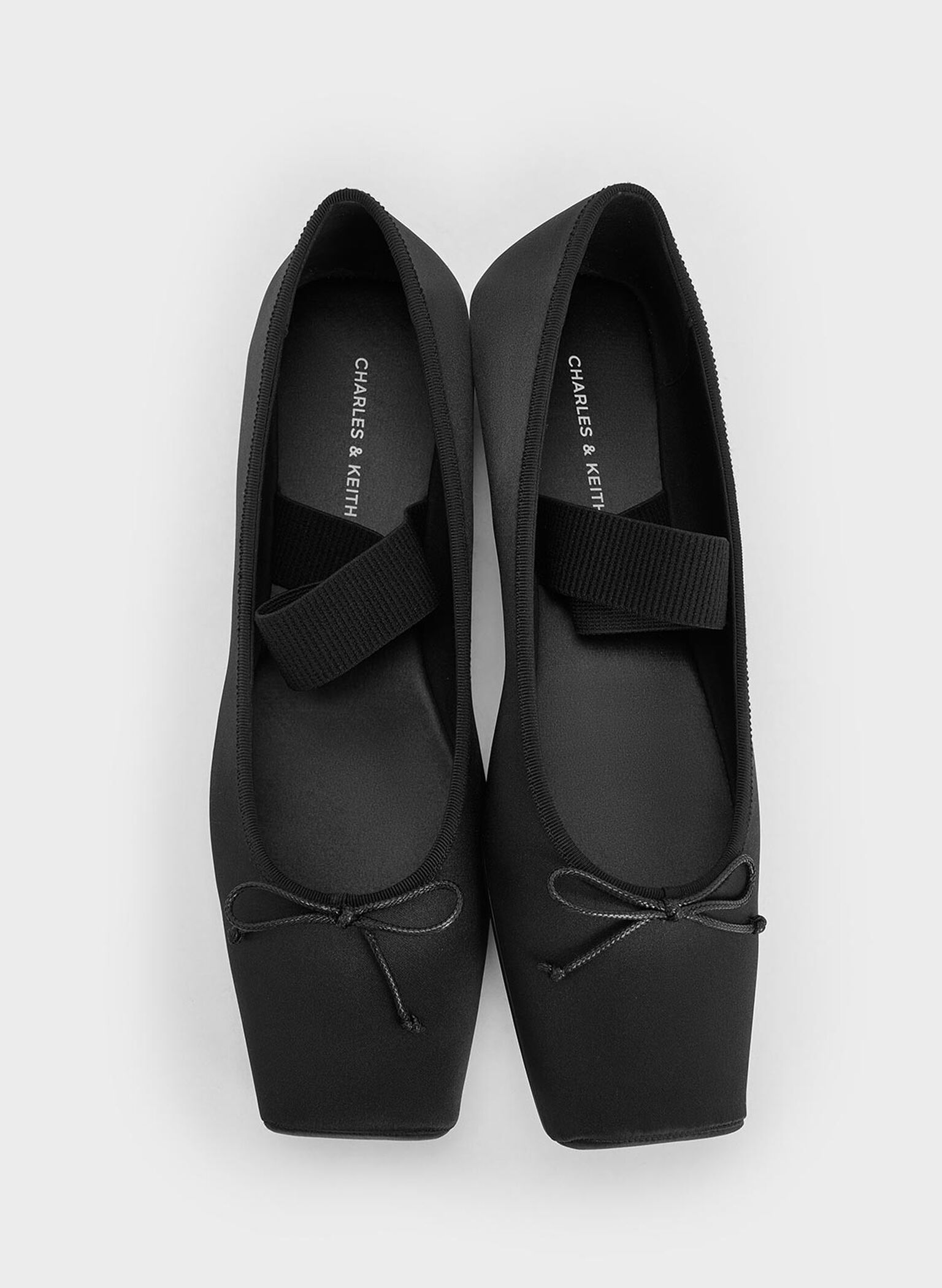 Satin Square-Toe Mary Jane Ballet Flats, Black Textured, hi-res