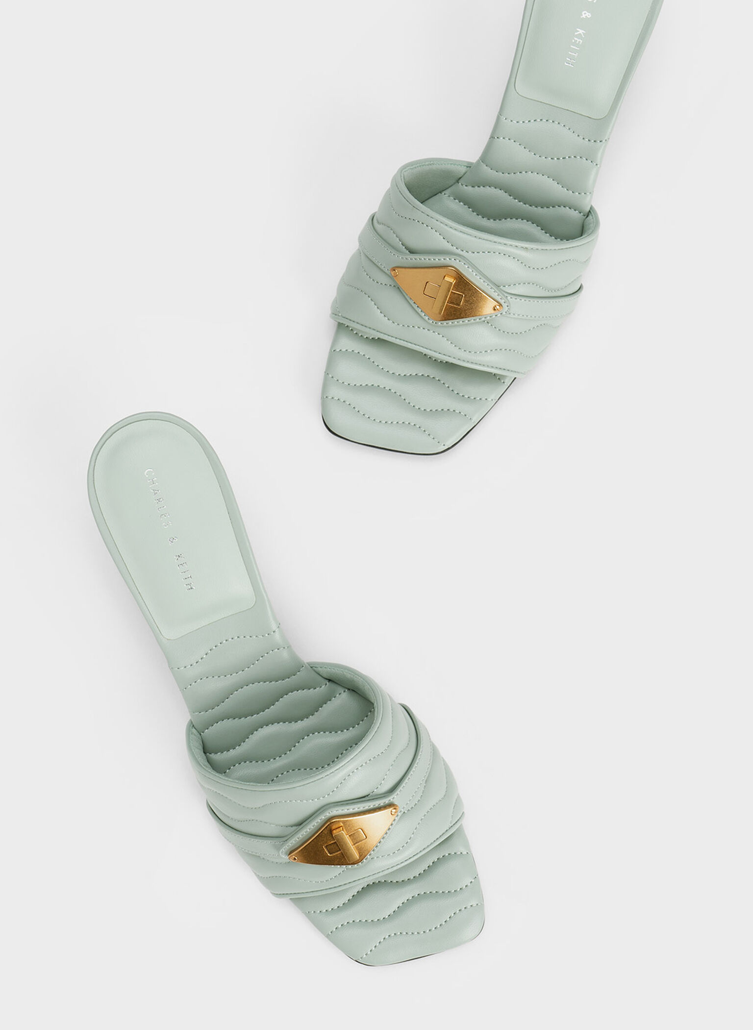 Metallic Accent Padded Heeled Mules, Mint Green, hi-res