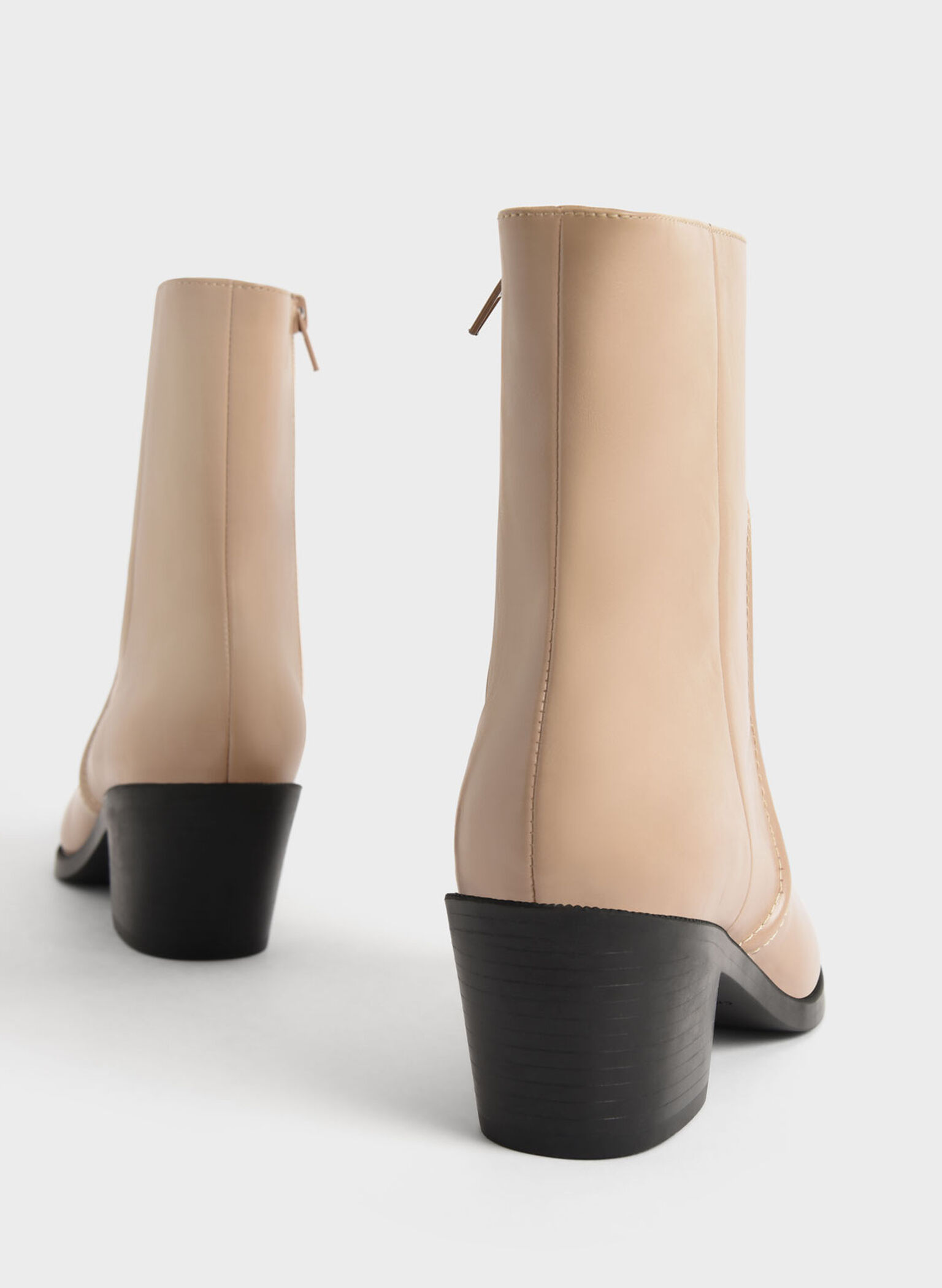 Slant Heel Ankle Boots, Sand, hi-res
