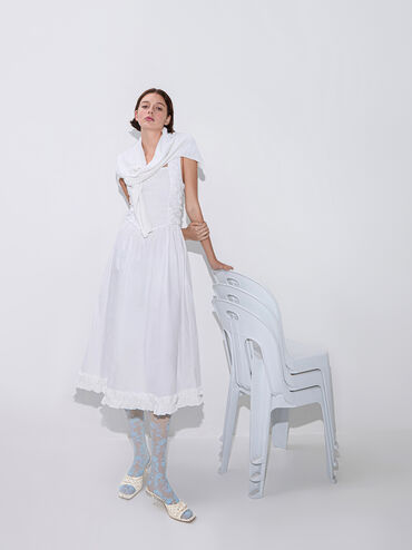 Floral-Print Ruched Bow Heeled Mules, Multi, hi-res