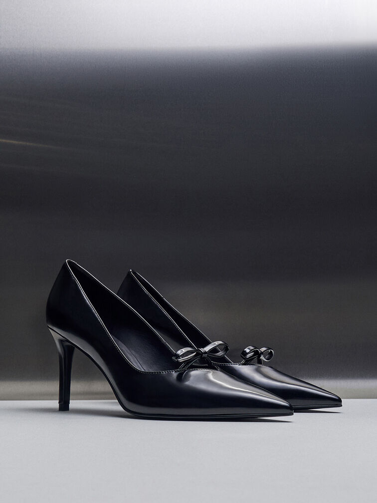 Bow Pointed-Toe Stiletto-Heel Pumps, Black Box, hi-res