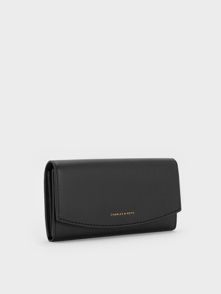 Briony Curved Flap Long Wallet, Black, hi-res