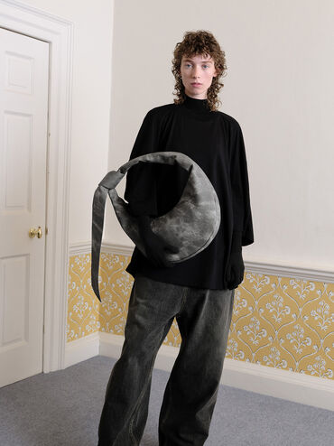 Toni Denim Knotted Crescent Hobo Bag, Dark Grey, hi-res