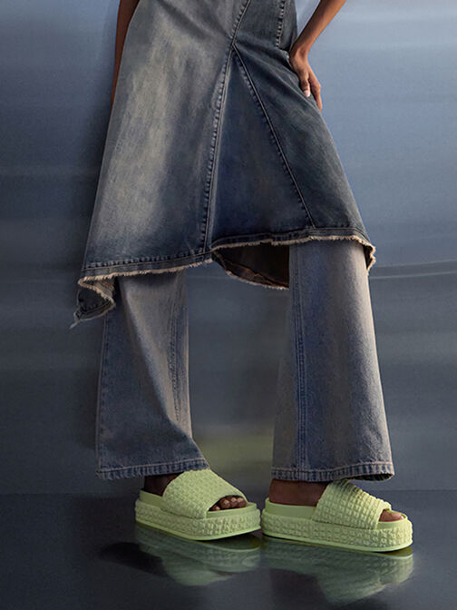 Loren Textured Platform Sandals, Light Green, hi-res