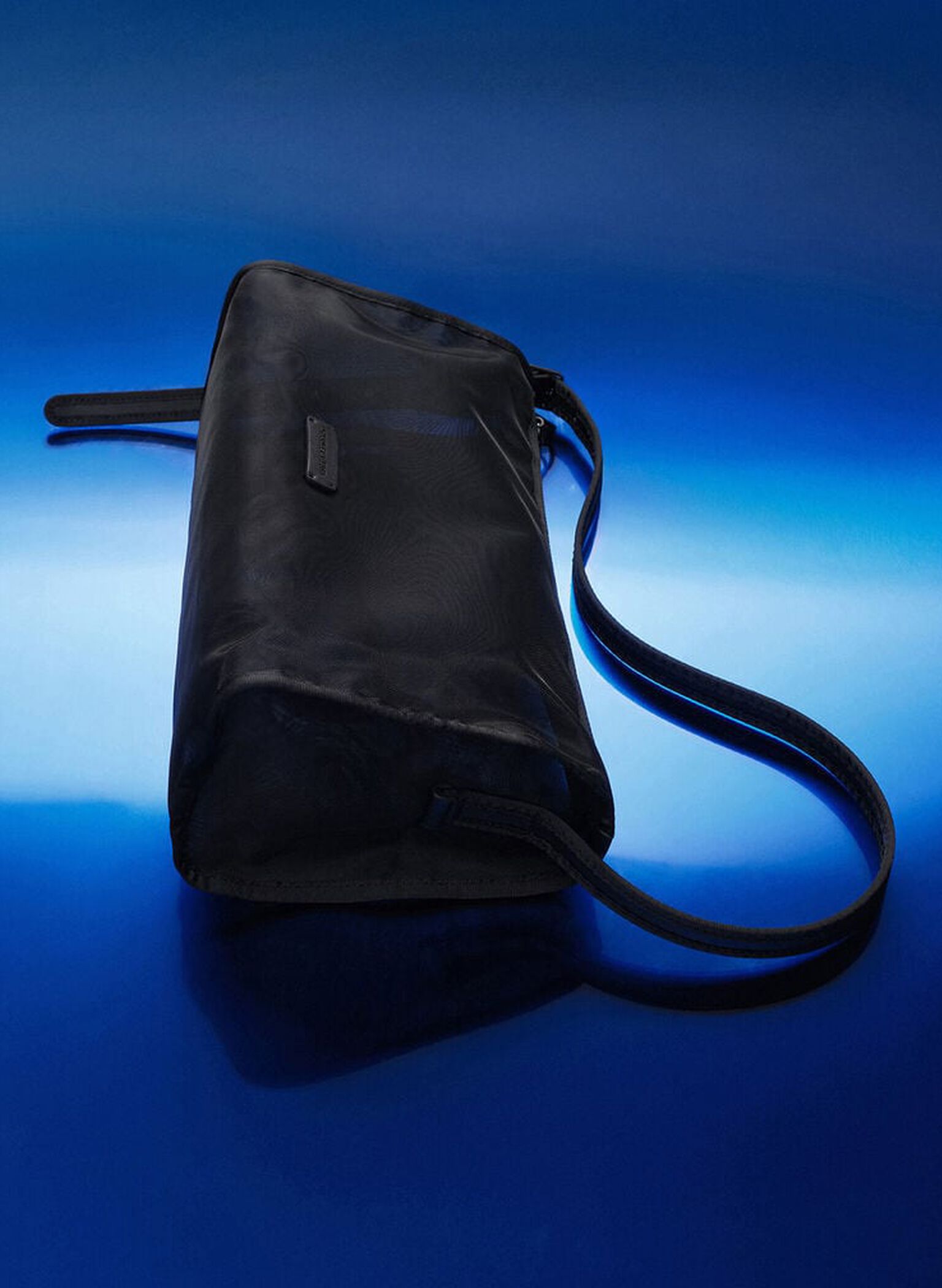 Mesh Elongated Shoulder Bag, Jet Black, hi-res