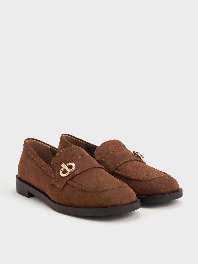Marley Faux Suede Metallic-Accent Loafers, Cognac, hi-res