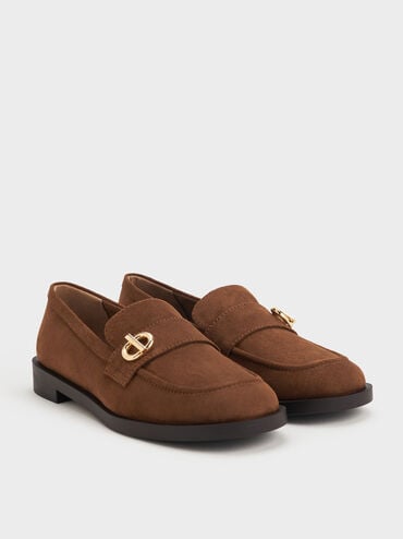 Marley Faux Suede Metallic-Accent Loafers, Cognac, hi-res