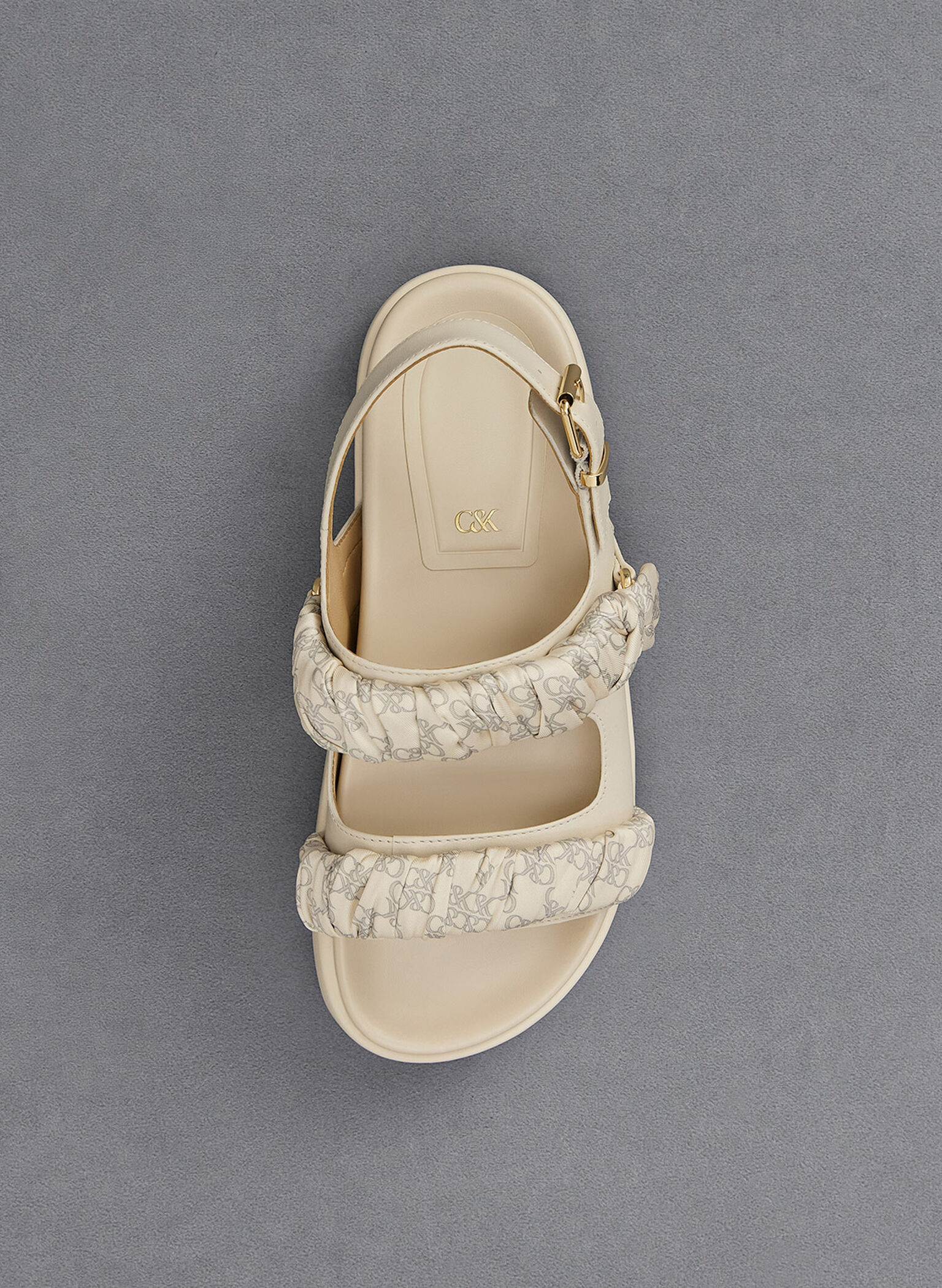 Tully Leather Ruched-Strap Sandals, Chalk, hi-res