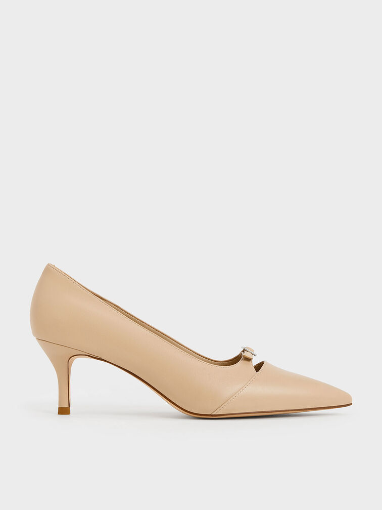 Beige Buckle-Strap Pointed-Toe Pumps - CHARLES & KEITH UK
