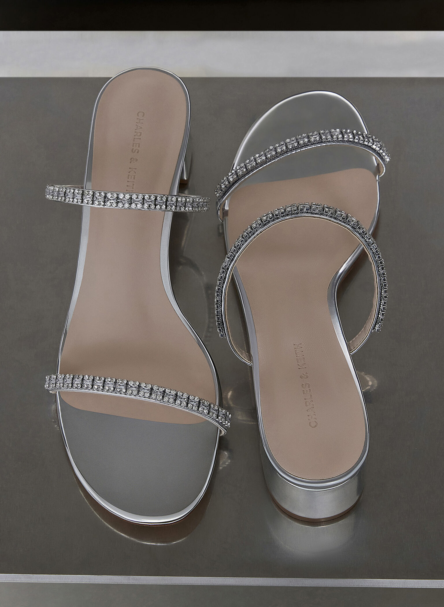 Ambrosia Metallic Gem-Embellished Mules, Silver, hi-res